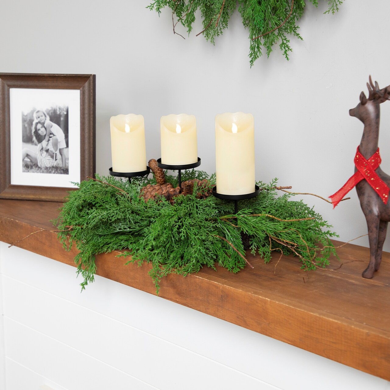 Northlight Pine Cone and Cedar Christmas Pillar Candle Holder - 30"